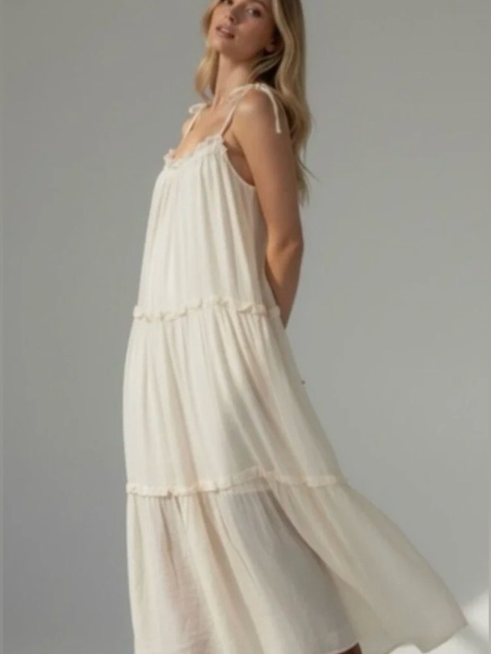 Cream Tie-Shoulder Maxi Dress